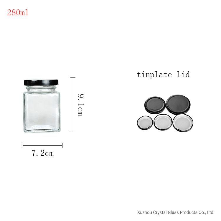 280ml 380ml 500ml Square Jam Honey Food Storage Glass Jar Glass Container