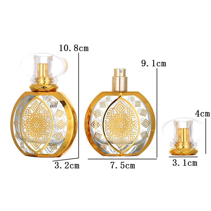 Luxury Golden Pattern Crystal Perfume Bottle 50ml Round Atomizer Perfume Bottle