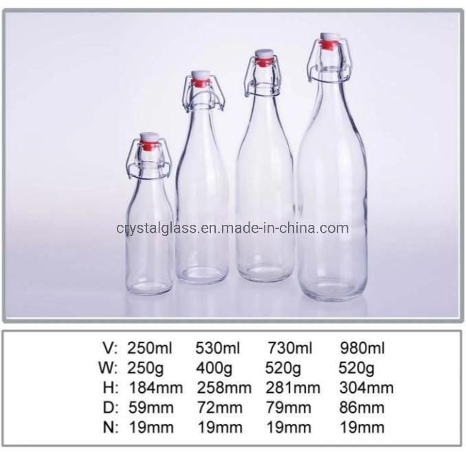 Round Style Empty Glass Sealed Bottle with Swing Top Clip for Milk Beverage Cold Brew Coffee Water Drinking 1L
