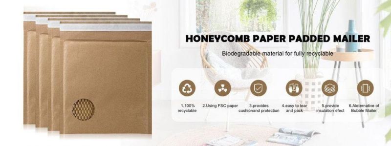 Eco Friendly 100% Recyclable Degradable Kraft Cover Paper Mailers Bag Corrugated Paper Cushion Packaging Envelopes