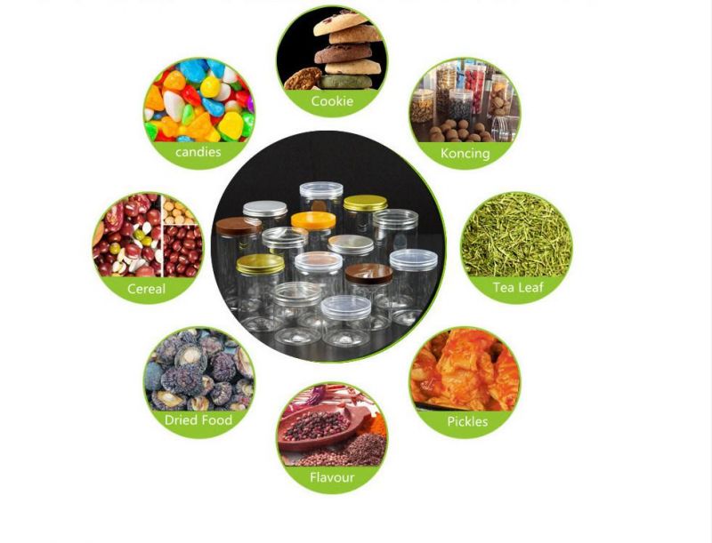 China Plastic PP Pet Aluminum Cap Customizable Transparent Packaging Bottle Jars for Water Juice Food Candies Perfume Oil