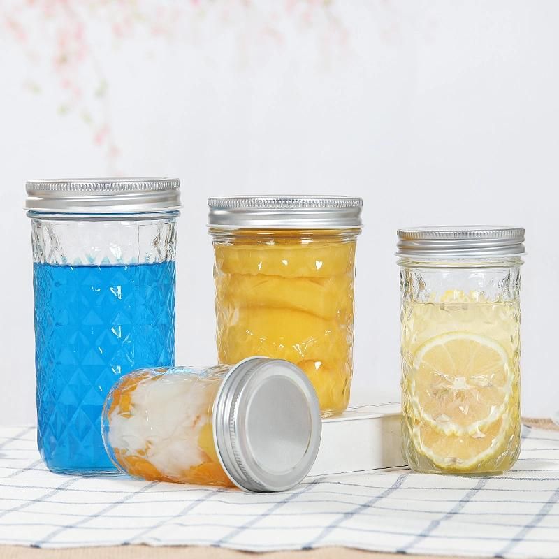 Empty Cone Shape Engraved Clear Glass Jam Honey Pickle Mason Jar with Sealed Lid
