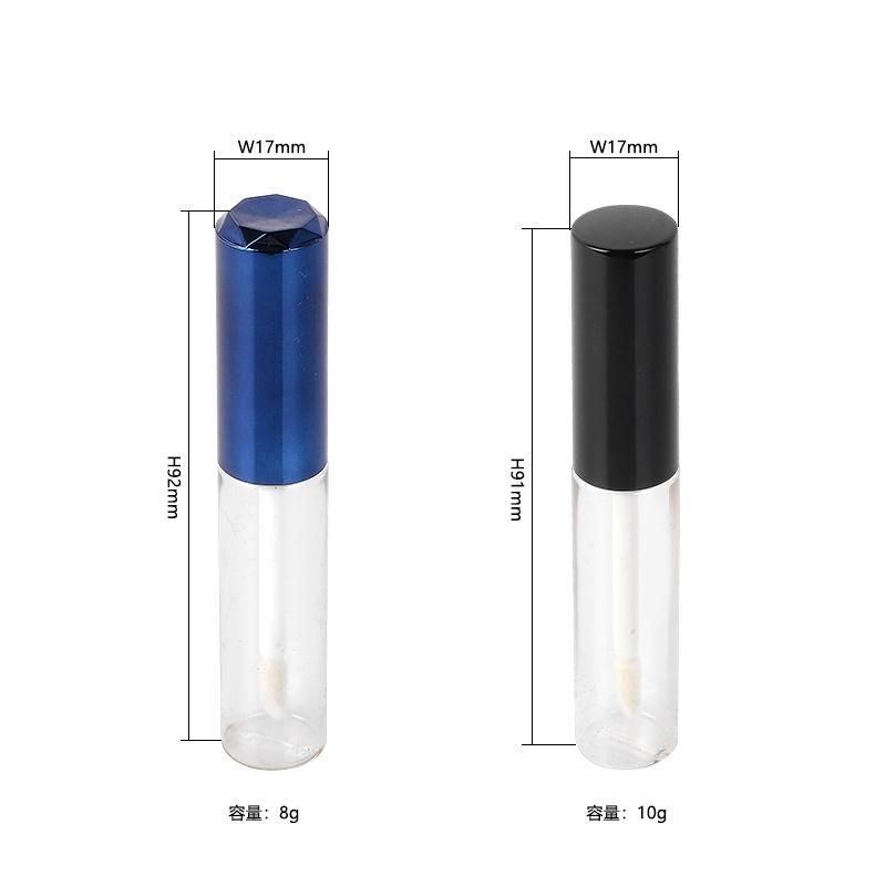 Best Seller 8ml 10ml Fashion Black Wand Blue Clear Lip Gloss Tube Lip Gloss Packaging Custom Black Lid Clear Lip Gloss Tube with Black Top