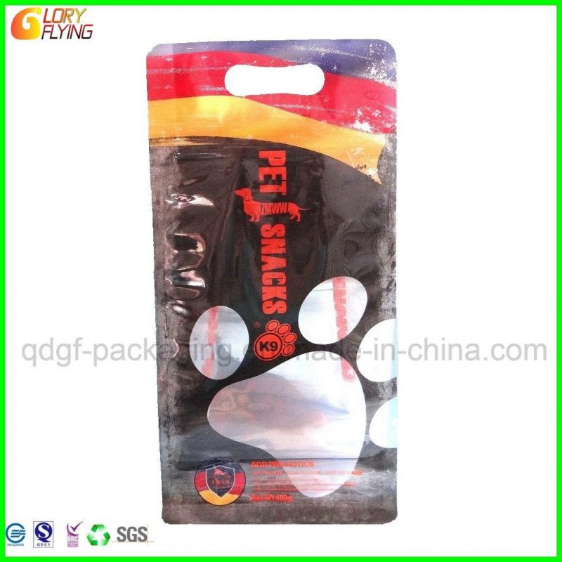 Flat Bottom Plastic Bag for Packing Pet Snacks with Handle