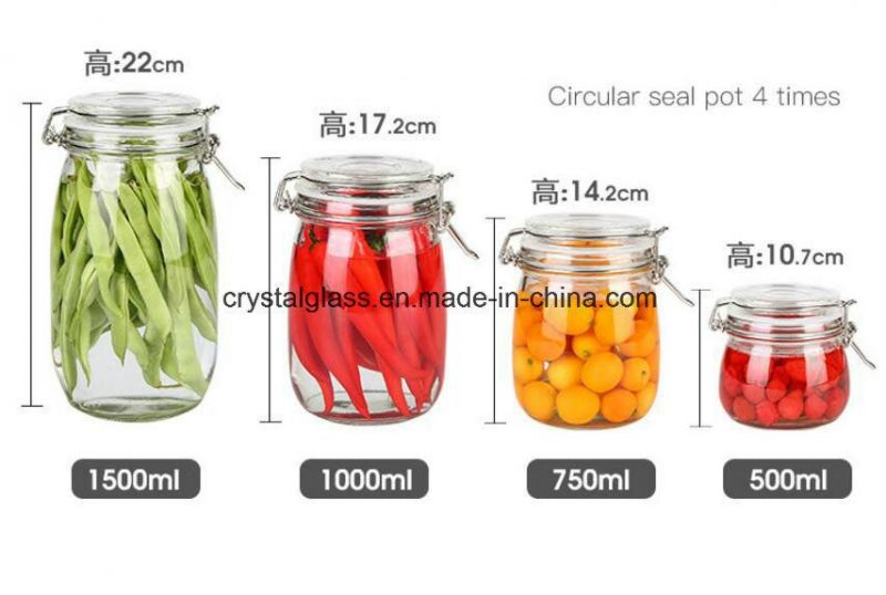 Kitchen Use Clear Glass Storage Canned Jar Container Sealed Pot 500ml 750ml 1L 1.5L 2L