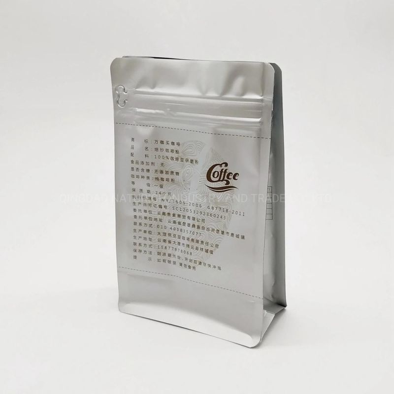 Wholesale Golden or Silver Flat Bottom Coffee Plastic Bag with Valve for Sales
