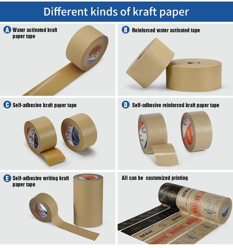 Economical Water Activated Kraft Tape Sinusoidal Reinforced Kraft Tape Gummed Tape Packaging
