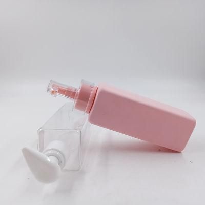 Costom Lotion Skincare Packaging 250ml Pet Plastic Pink Transparent Matte Square Lotion Bottle with Disc Cap for Shampoo