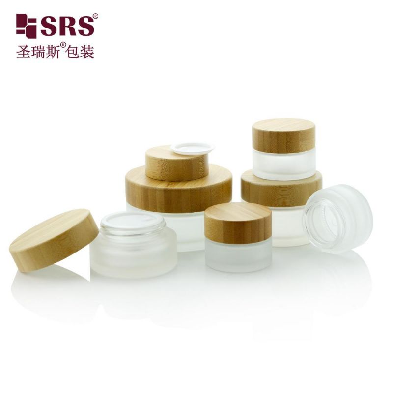 15g 30g 50g 80ml 100ml 120ml Cream Container Eco-friendly Bamboo Wooden Cap Acrylic Frost/Clear Glass Cosmetic Plastic Airless Pump Bottle/Jar