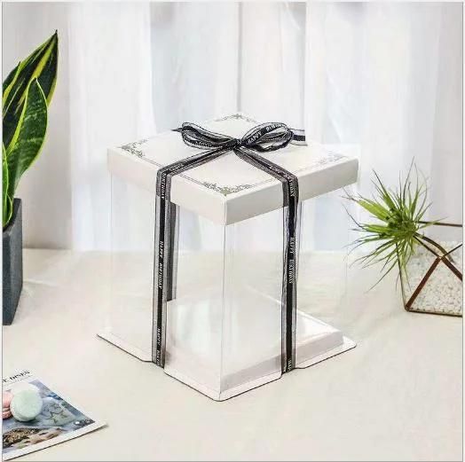 Wholesale Cupcake Three-in-One Transparent Window PVC Pet Plastic Paper Double-Layer Heightening Baking Wedding Birthday Party Tall Cake Shaped Packaging Box