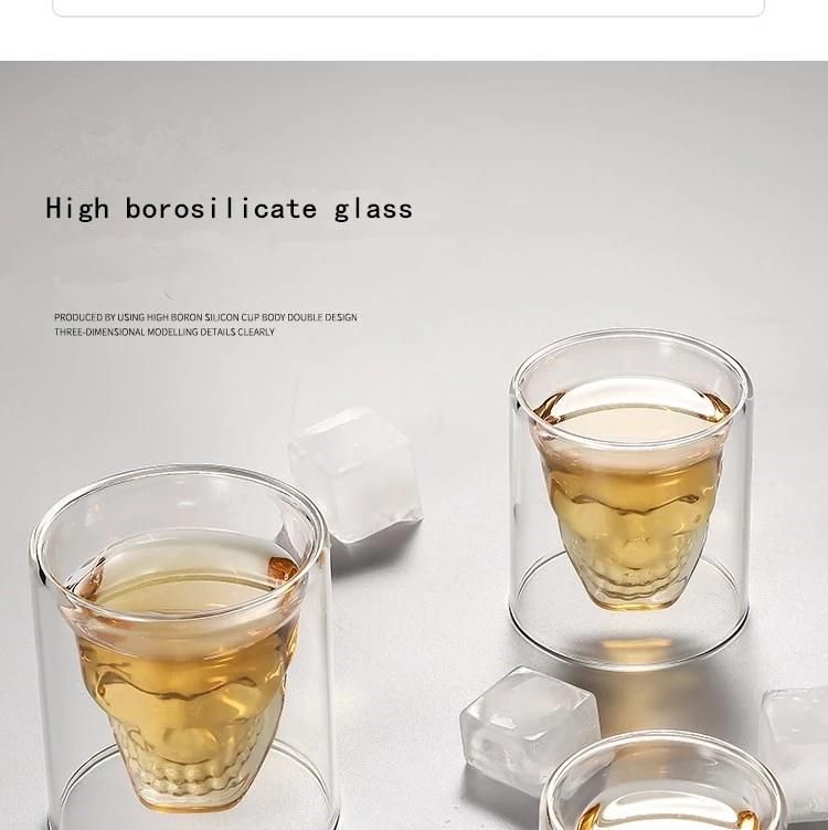 Heat Resisting Borosilicate Skeleton Shaped Double Wall Wine Whiskey Shot Glass Cup Decoration