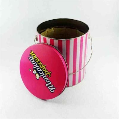 Tinplate Green Portable Round Popcorn Bucket