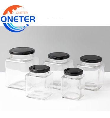 Empty Square Honey Jar Glass Frascos De Vidrio Glass Jar Square Amber Glass Jars for Honey
