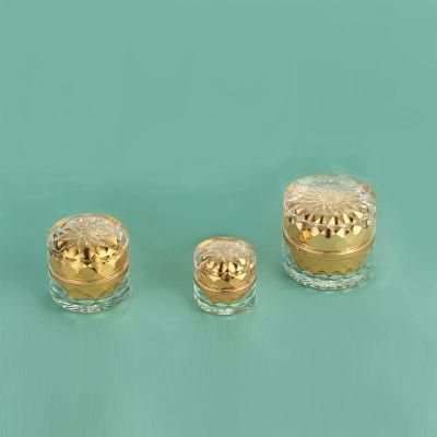 Shinny Gold Cream Jar and Bottle Set with Clear Lid