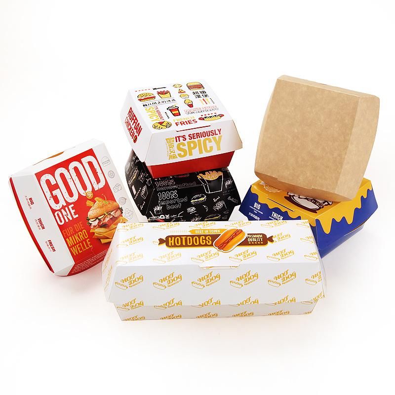 Burger Box Greaseproof White Cardboard Black Burger Packaging Boxes Custom Burger Design