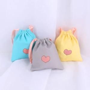 Personalized Colorful Pink White Gray Canvas Cotton Drawstring with Silk Ribbon