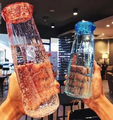 Customized Diamond Shape Bottle Colorful Glass Drinking Water Bottle with Plastic Cap 500ml