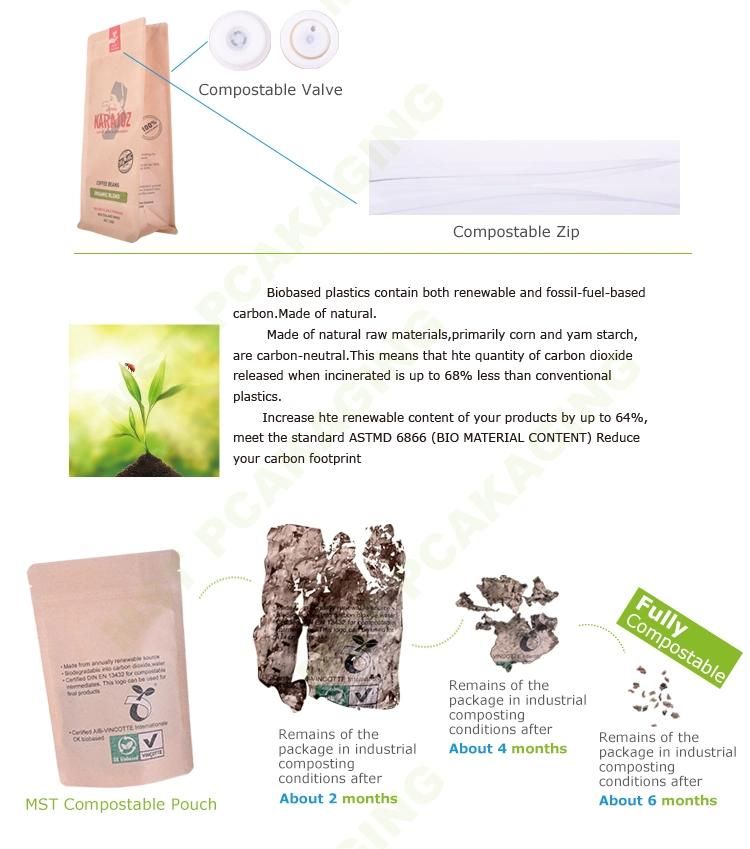 PLA Kraft Paper Bags Coffee Packaging Block Pouches