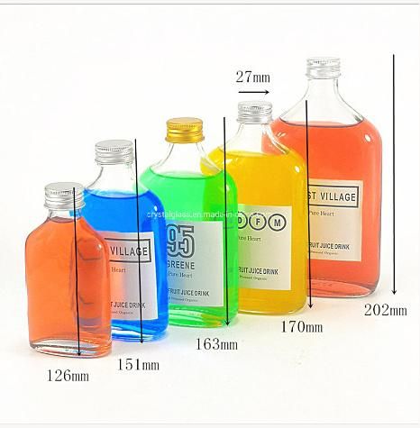 50ml 100ml 200ml 250ml 350ml 500ml Empty Flat Wine Whiskey Glass Bottle for Liquor Cold Brew Coffee Square Milk Tea with Plastic Black Caps