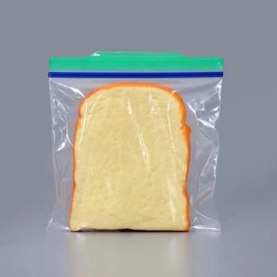 Colored Wider Zipper Sandwich Food Storage Plastic Bag with Green Lip