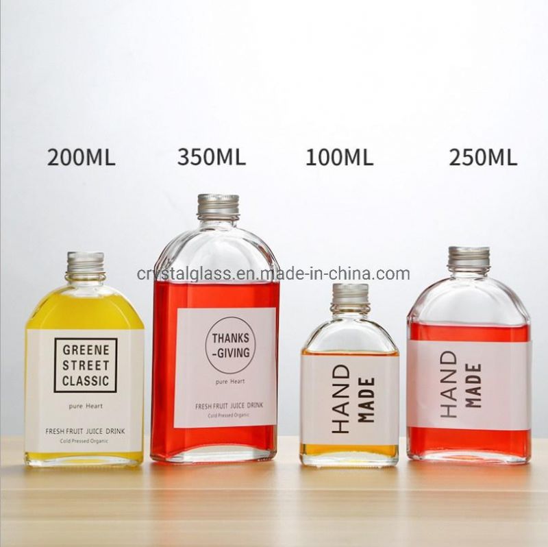 Flat Flask Beverage Juice Glass Wine Bottles Cold Coffee Glass Packing Bottle