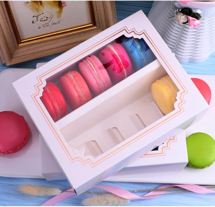 White Cookie Box with Grid for 5 Macarons or Biscuits Candies Cookies Container Macaron Packaging Box with Clear Window