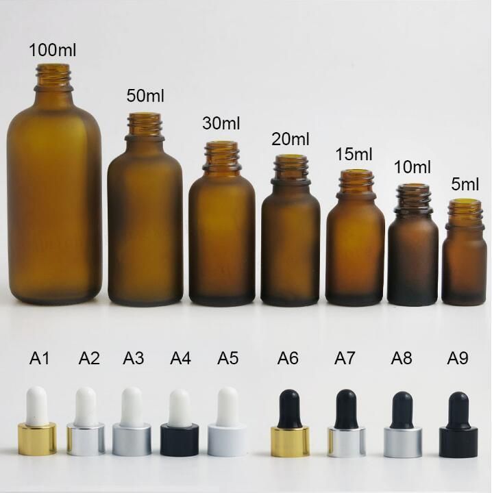 Frosted Black Essential Oil Dropper Cosmetic Packaging Bottles with Different Kind of Lids for Fragrance Oil Medical Beauty Products Use