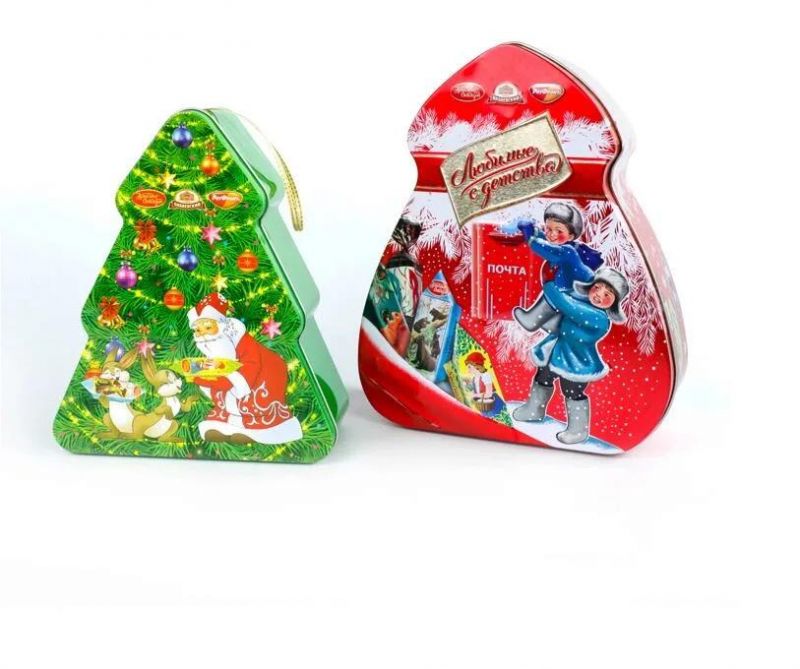 Popular Christmas Tree Tin Box Metal Gift Box Candy Packing Box for Children