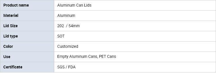202 Dia Aluminum Lids Ring Pull Lids