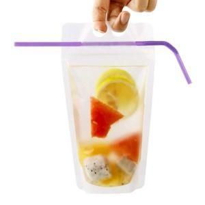 Stand up Disposable Resealable Ziplock Clear Drink Pouch with Straw for Lemonade, Iced Coffee, Any Cold Beverage, Cocktail