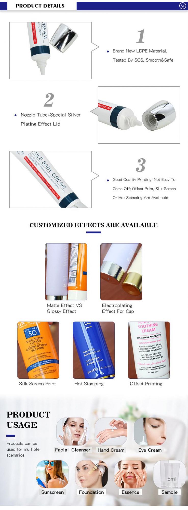 Unique Design Wholesale 20ml Plastic Body Cream White Cosmetic Tube with Nozzle
