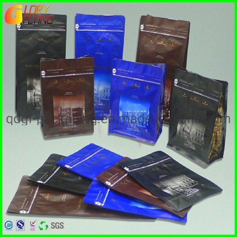 Flat Bottom Coffee Bag Food Packaging Plastic Bag with Zipper