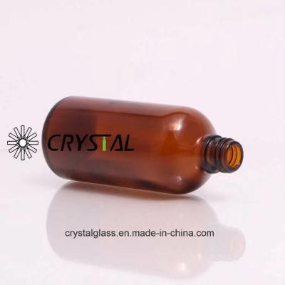 16oz Glass Amber Boston Round Kombucha Bottles with Black Poly Lids