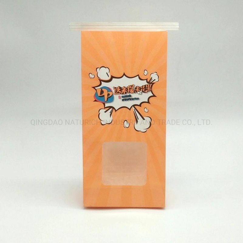 Side Gusset Custom Printed Food Grade Packaging Kraft Paper Popcorn Bags with Tin Tie and Clear Window