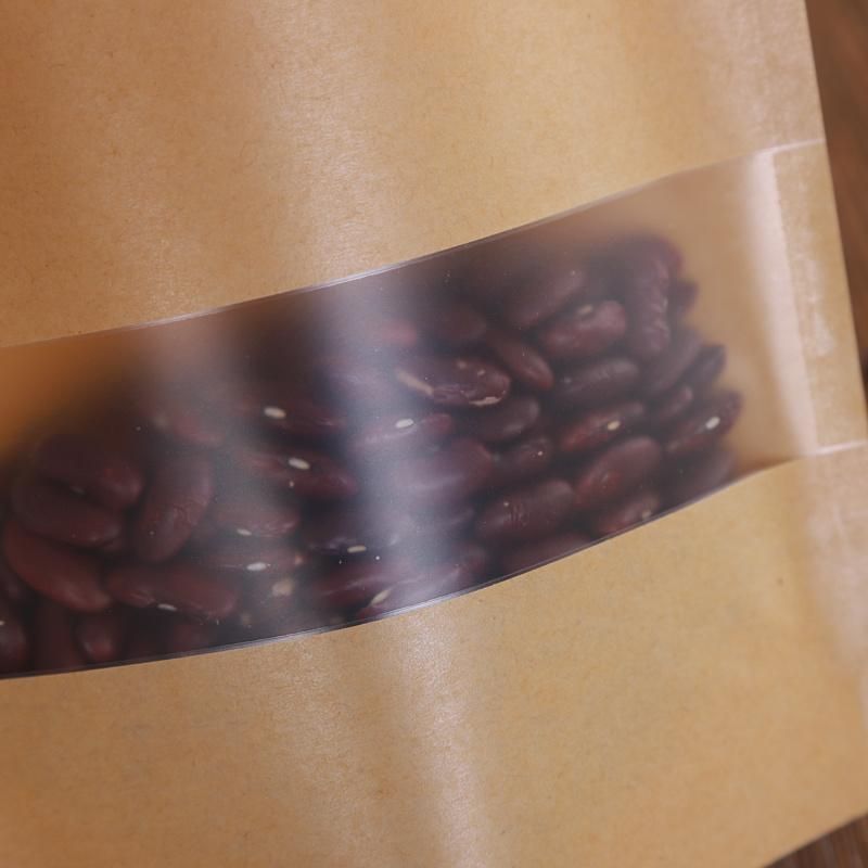 Food Packaging Kraft Paper Bag with See-Through Clear Window and Zipper