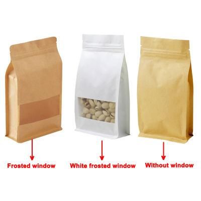 in Stock Brown White Stand up Pouch Zip Lock Standing up Kraft Paper Bags with Clear Window