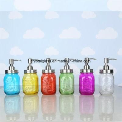 High Quality 480ml Plastic Pump Lid Glass Mason Jar Wholesale