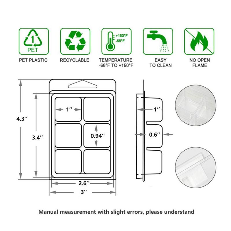 6 Cavity Clear Pet Plastic Candle Melt Wax Clamshell Mold