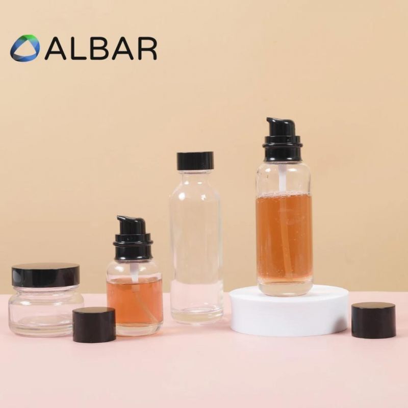 Crystal Clear Glass Bottles for Serum Lotion Cream Jar Sets with Customized Colors