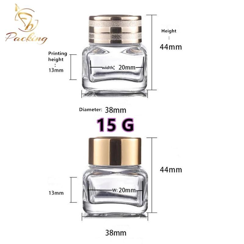 15g Small Brown Bottle Four Side Clear Square Glass Cream Bottle