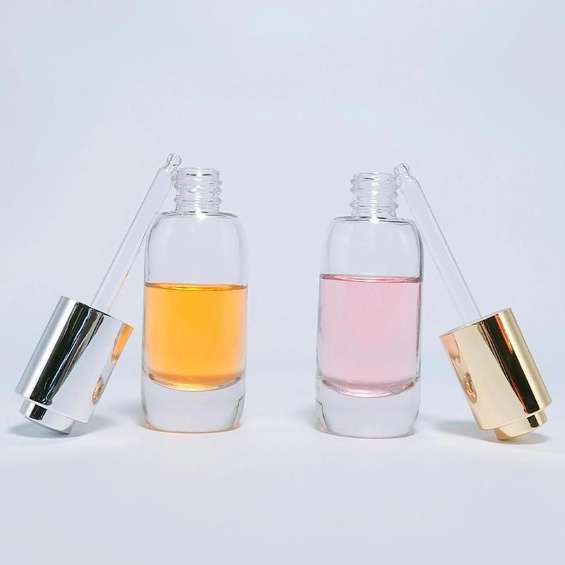 Face Skincare Cosmetic Packaging 15ml 30ml Glass Serum Essential Oil Dropper Bottle with Push Button Cap