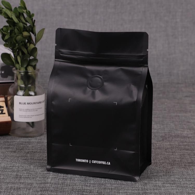 Flat Bottom Green Coffee Bag with Valve Square Bottom Bag