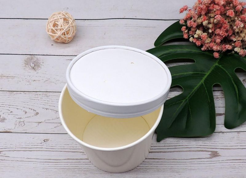 Simple Design Paper Soup Cups Packing Buckets with Lids Favorable Size