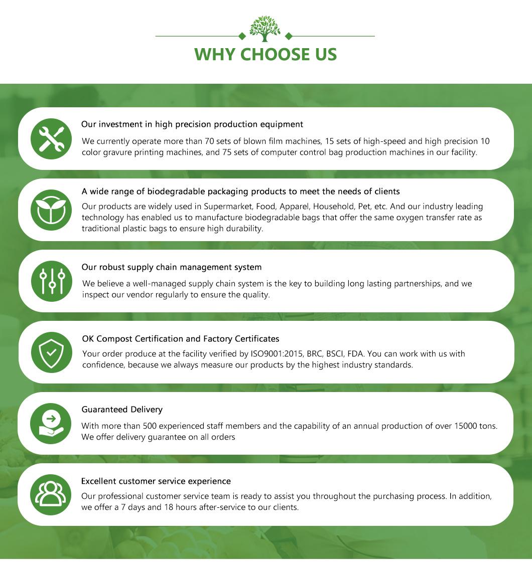 PLA+Pbat/Corn Starch Biodegradable/Compostable T-Shirt Bags/Trash PE Mailer/ Roller/Plastic/Flat/Garage/Pet Poop/Envelopes/Packaging/Shopping Bags with TUV/FDA