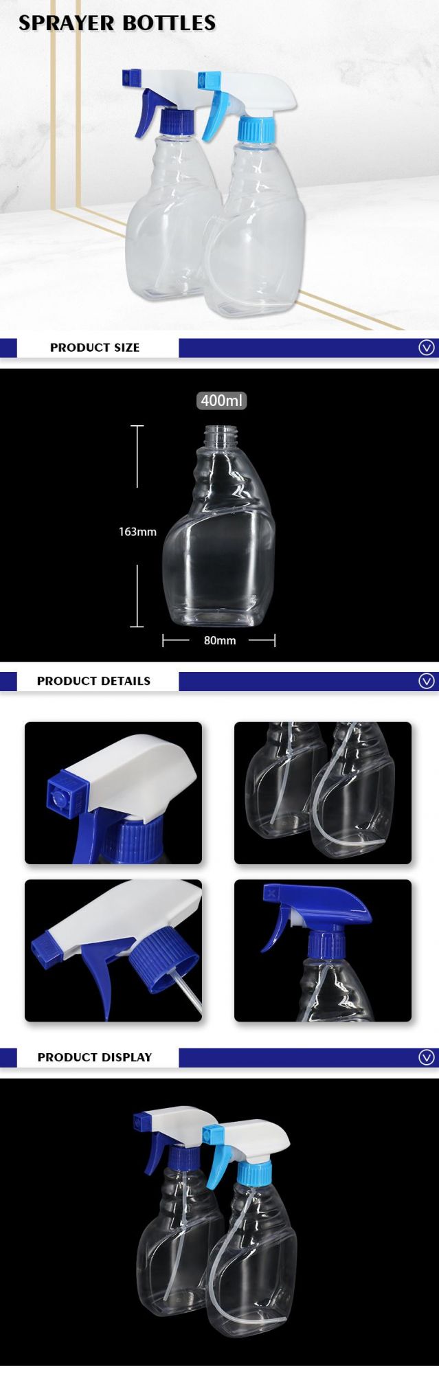400ml Pet Material Clear Detergent Liquid Cleaning Trigger Spray Bottle