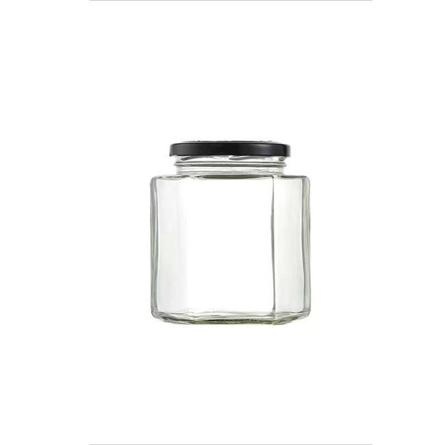 500ml 17oz Hexagon Hony Jam Food Storage Container Jar with Metal Cap
