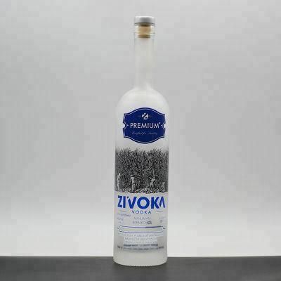 750ml Round Clear Decorative Screen Printing Liquor Wine Glass Bottle with Cork Top
