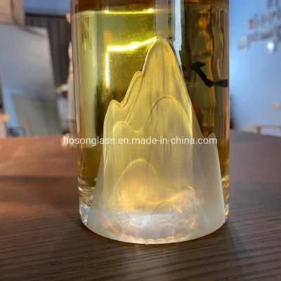 Hoson Factory Customized Frosting Sand Blasting 500 Ml Glass Luxury Whisky Gin Rum Vodka Bottle