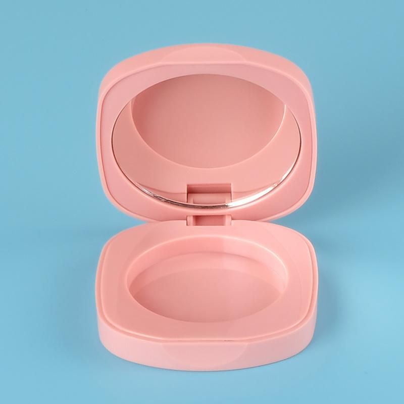 Fashionable Custom Logo Mini Small Empty Pink Make up Beauty Plastic Pressed Powder Compact Case Cosmetic Packaging Container Case Box with Mirror