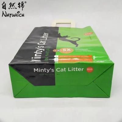 Square Bottom Handle Paper Bag 15lb 4.5kg Cat Litter Packaging Paper Bag with Handle Pet Food Bag